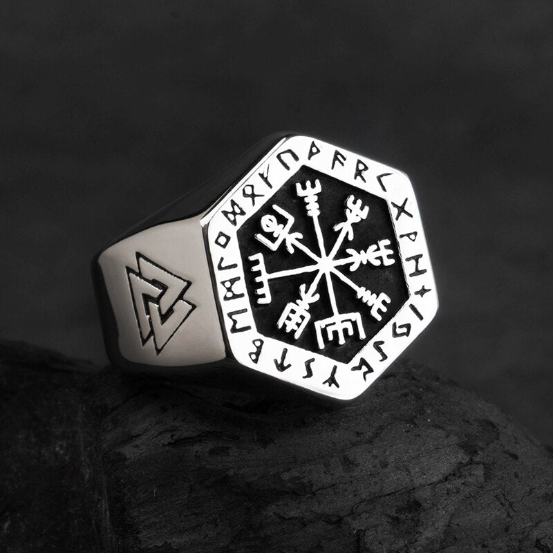 Viking Runes Stainless Steel Silver Ring For Men