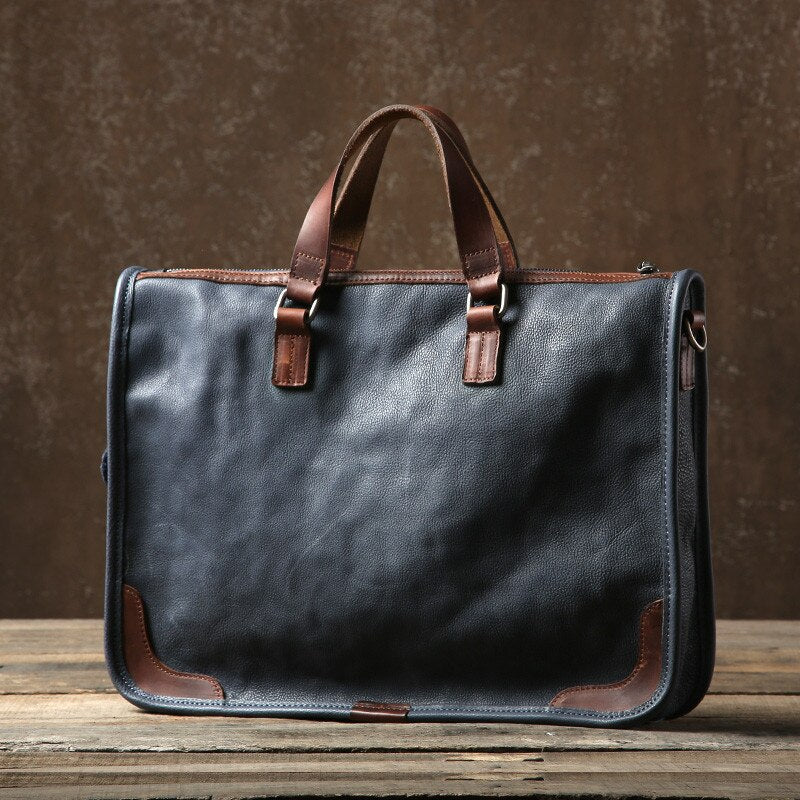 Professional blue leather briefcase for the office