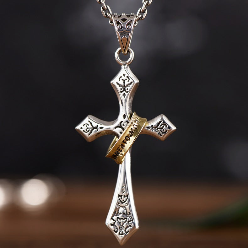 S925 Silver Momento Mori Jesus Cross Necklace For Men & Women