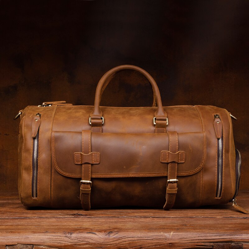 Brown leather duffle bag for men