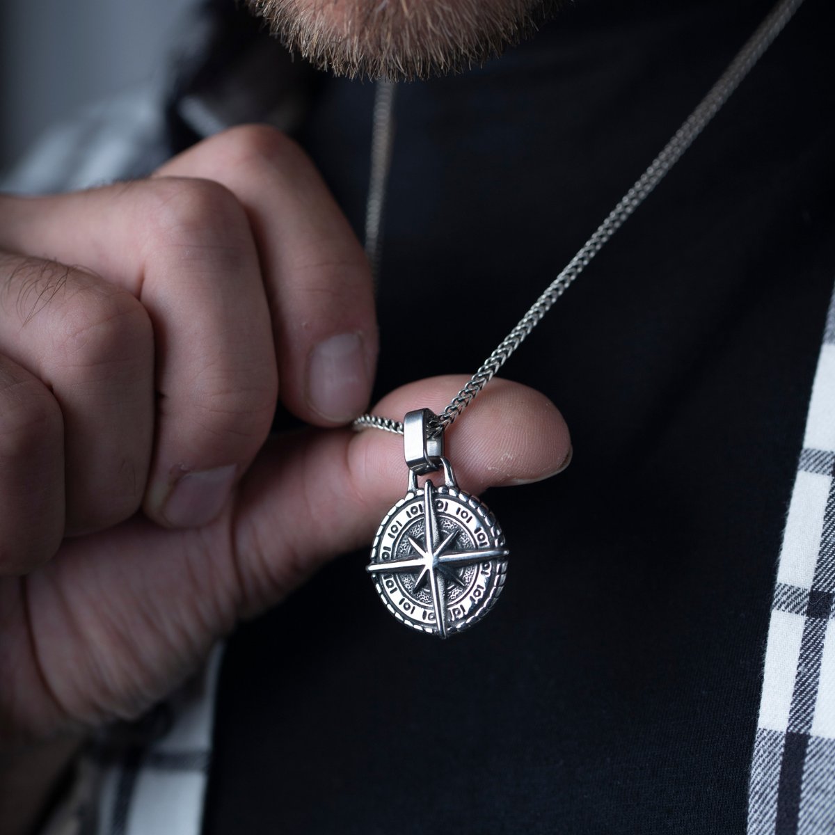Men's Triangle Arrow Necklace With Beaded Chain