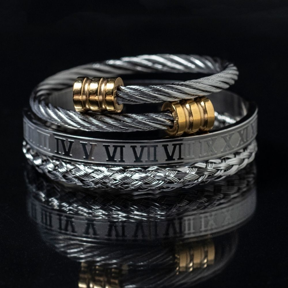 Stainless steel silver bracelet set for men