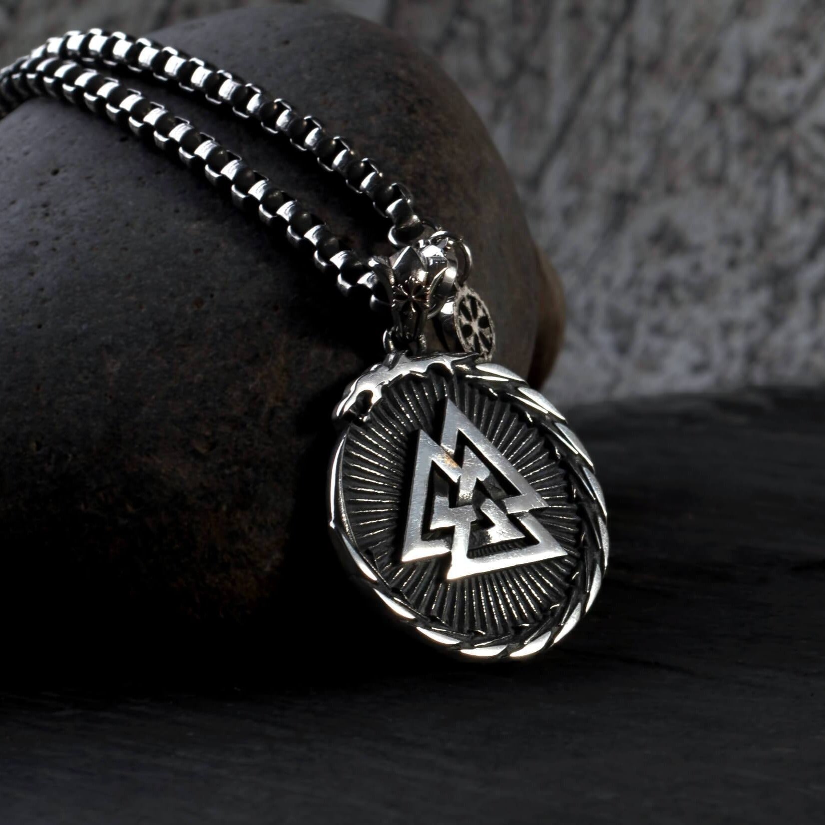 Men's Silver Stainless Steel Norse Valknut Necklace | Viking Pendant
