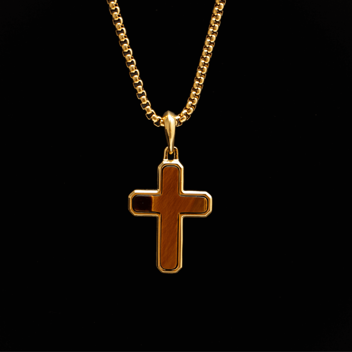 18K Gold-Plated Catholic Cross Necklace of Stainless Steel Manntara