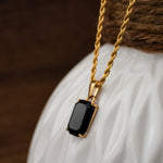 18K Gold Plated Black Onyx Men's Pendant of Stainless Steel Manntara