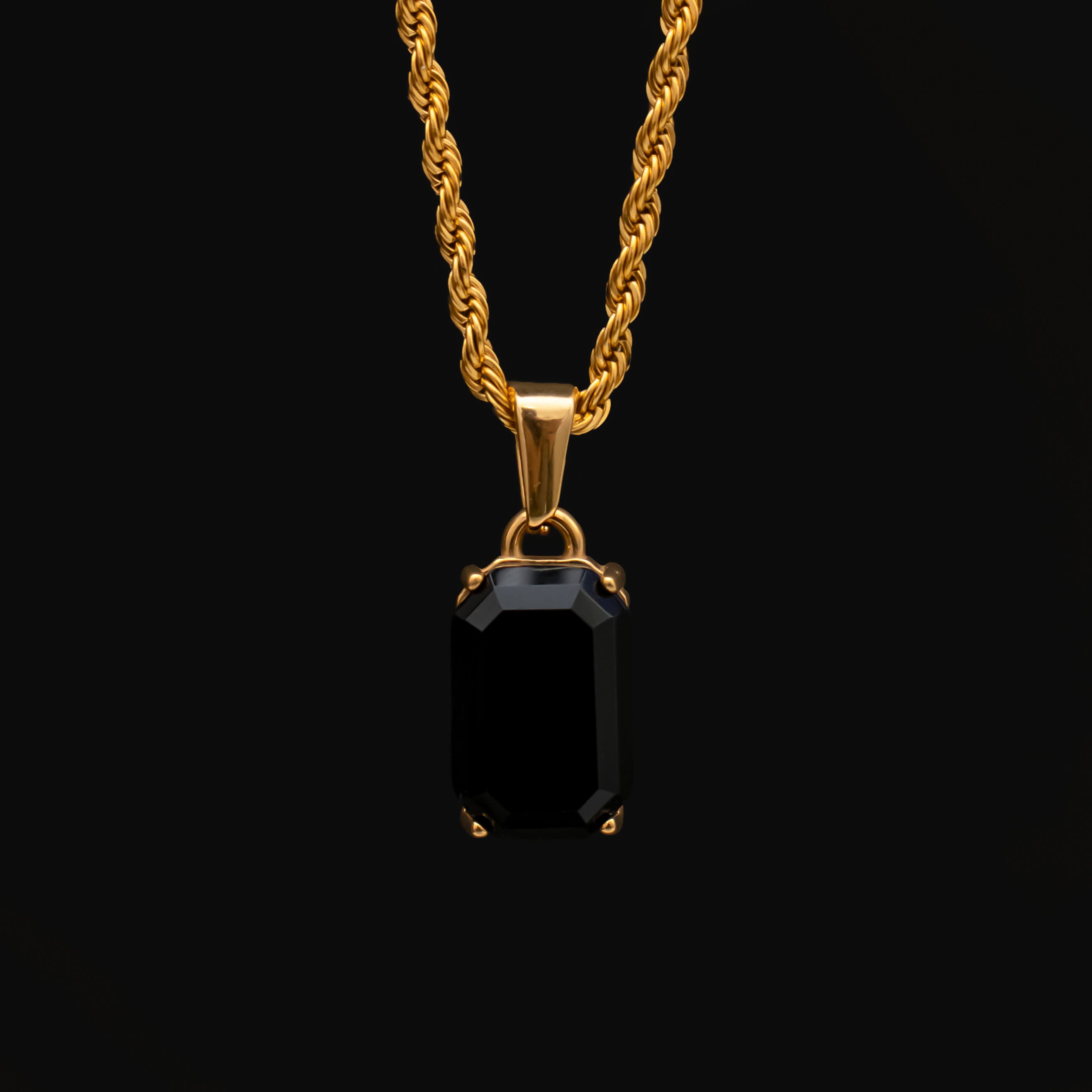 Unisex 18K Gold Plated Black Onyx Necklace - Stainless Steel