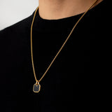 18K Gold Plated Black Onyx Square Necklace for Men
