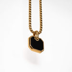 18K Gold Plated Black Onyx Square Necklace for Men Manntara
