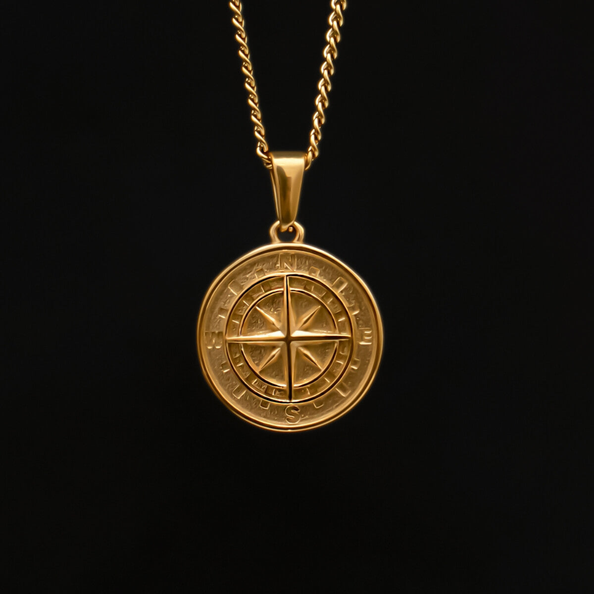 18K Gold Plated Compass Men's Pendant of Stainless Steel Manntara