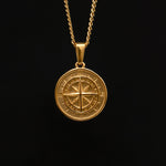 18K Gold Plated Compass Men's Pendant of Stainless Steel Manntara