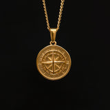 18K Gold Plated Compass Men's Pendant of Stainless Steel Manntara