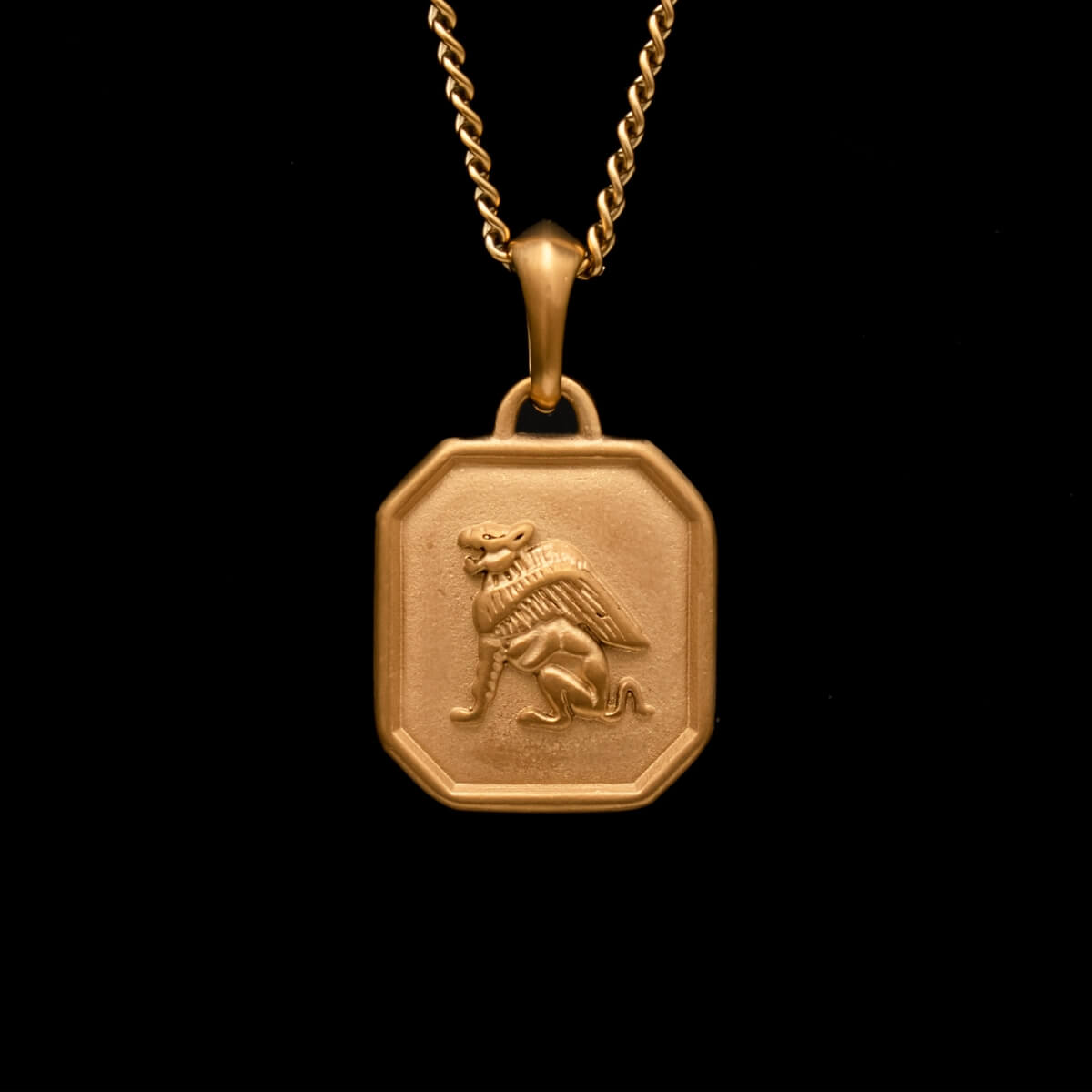 Men's 18K Gold Plated Griffin Necklace - Octagon Mythical Pendant