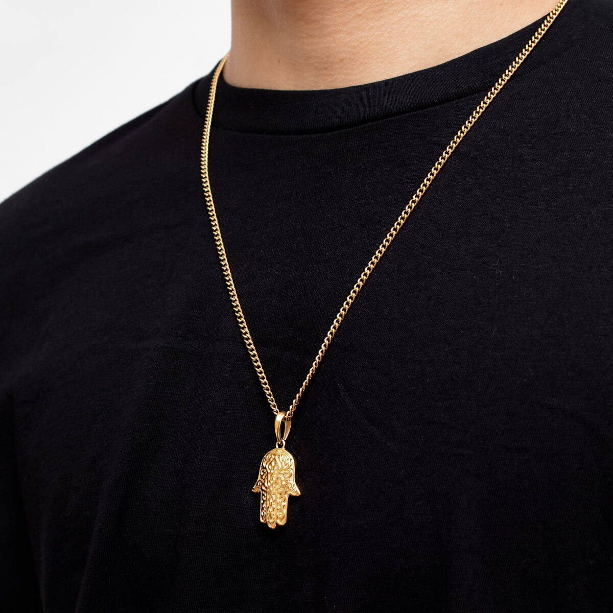 18K Golden Plated Hamsa Necklace of Stainless Steel Manntara