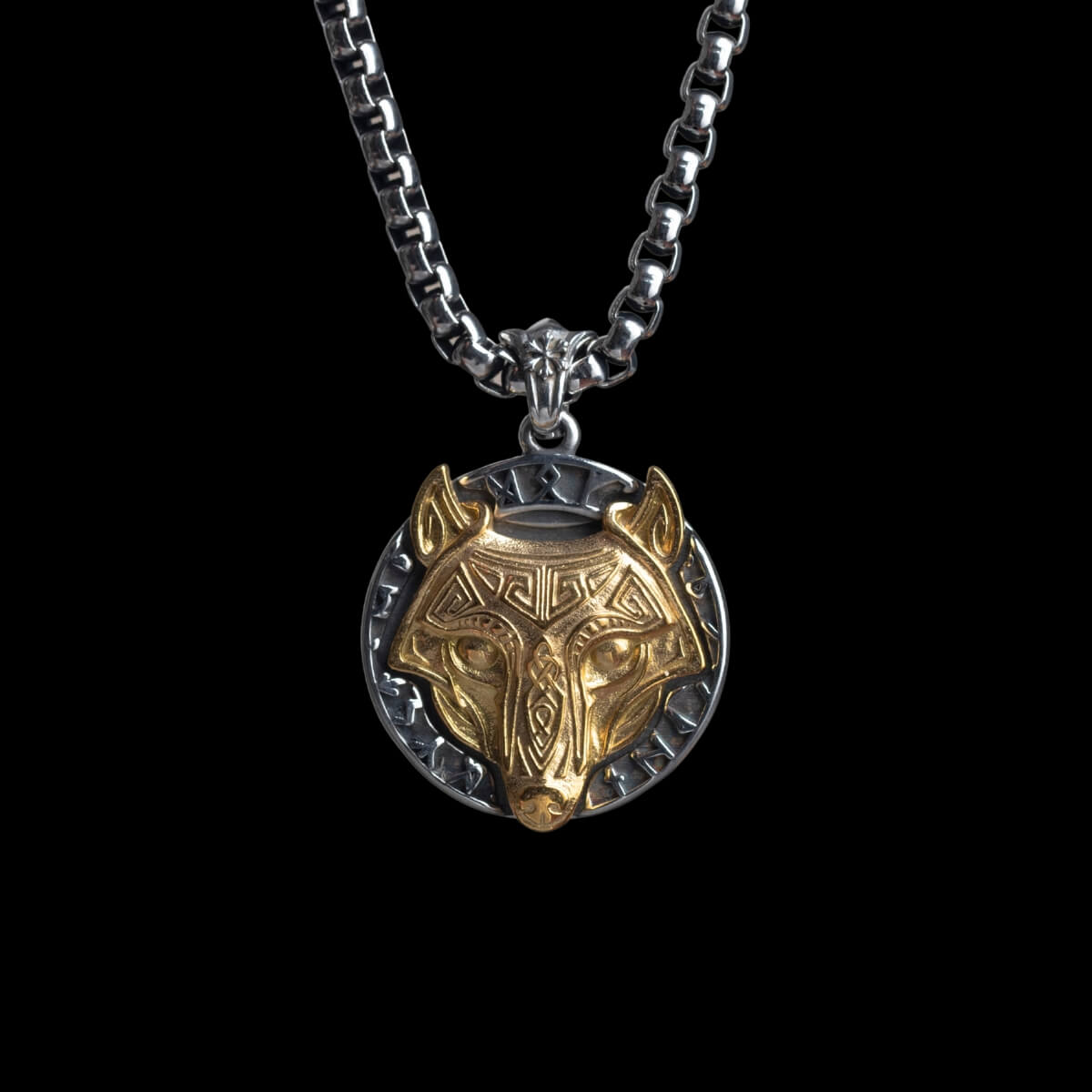 316L Stainless Steel Golden Viking Wolf Locket Necklace For Men Manntara