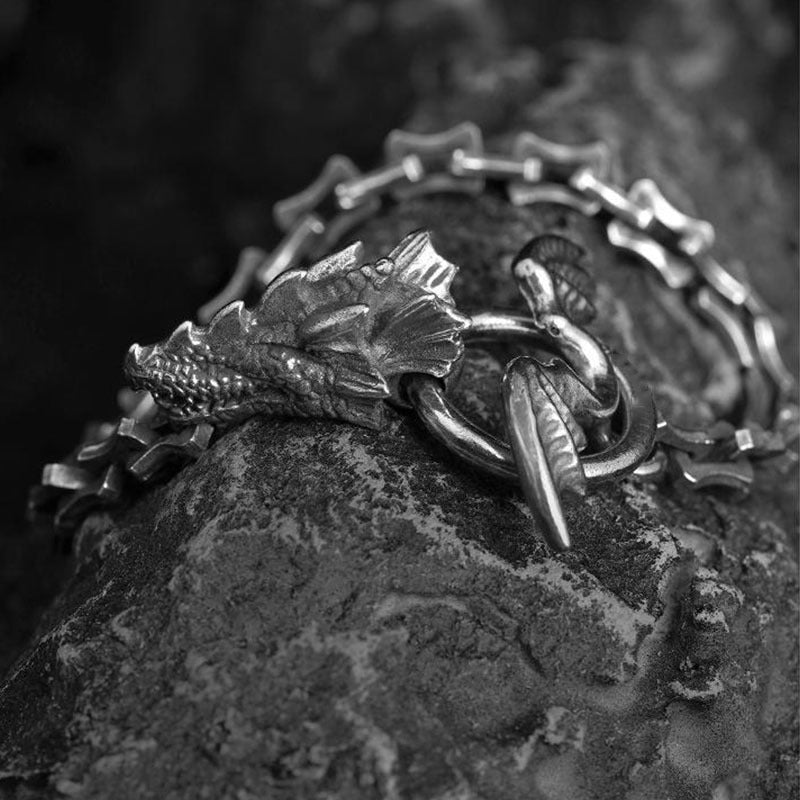 5mm Black Stainless Steel Gothic Skull Dragon Chain Bracelet for Men Manntara