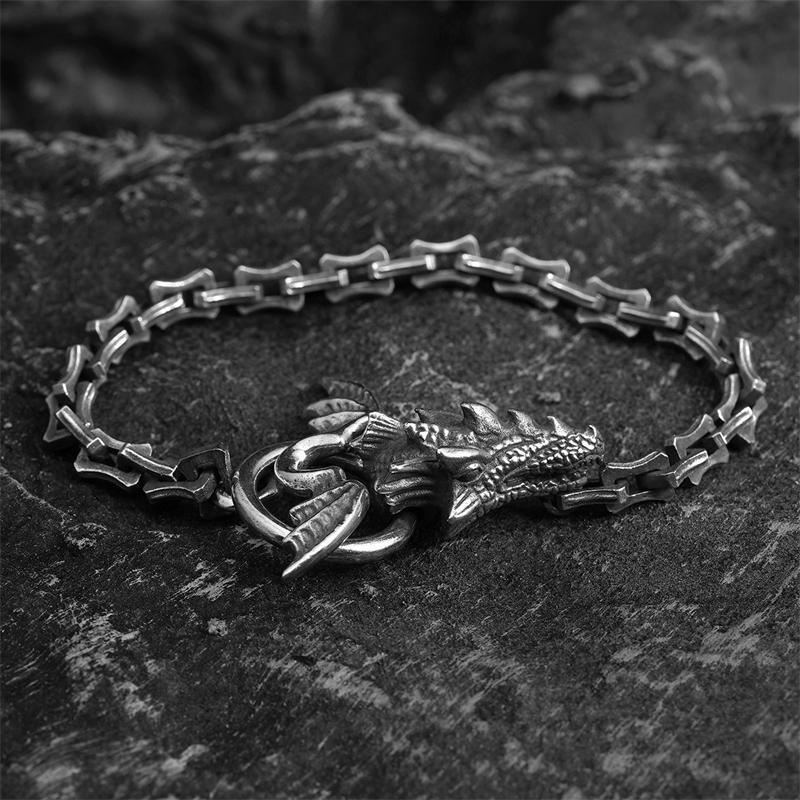 5mm Black Stainless Steel Gothic Skull Dragon Chain Bracelet for Men Manntara