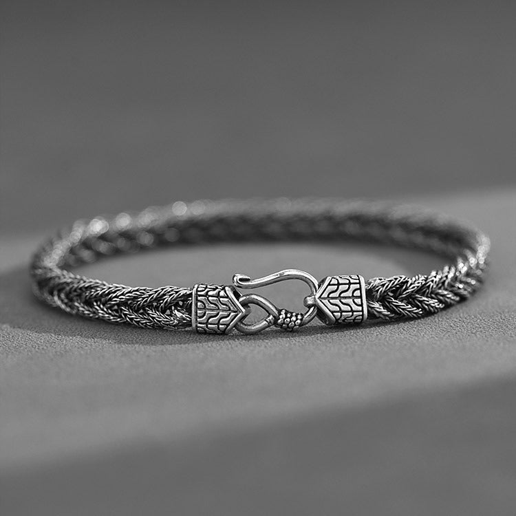 925 Sterling Silver Braided Chain Biker Bracelet for Men Manntara