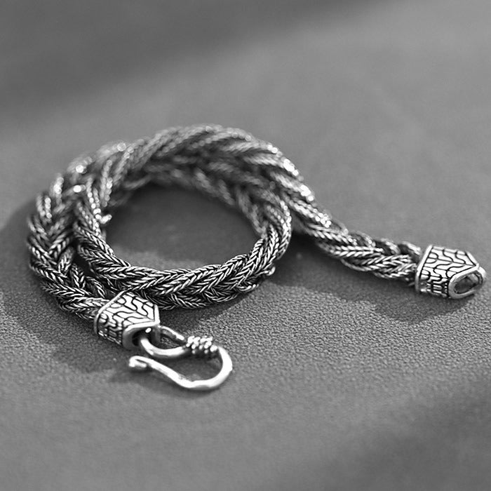 925 Sterling Silver Braided Chain Biker Bracelet for Men Manntara