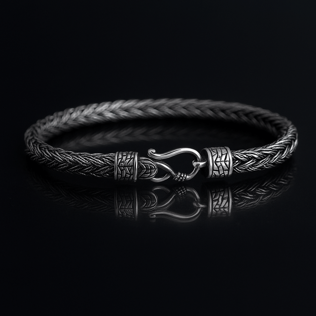 925 Sterling Silver Braided Chain Biker Bracelet for Men Manntara