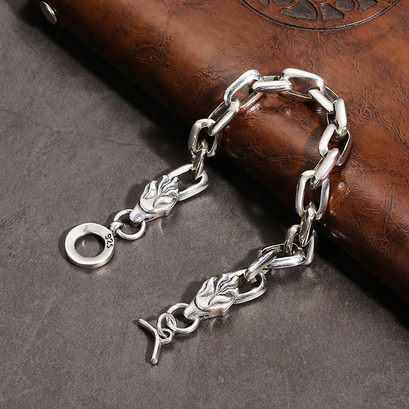 9MM S925 Silver Dragon Head Gothic Bracelet for Men Manntara