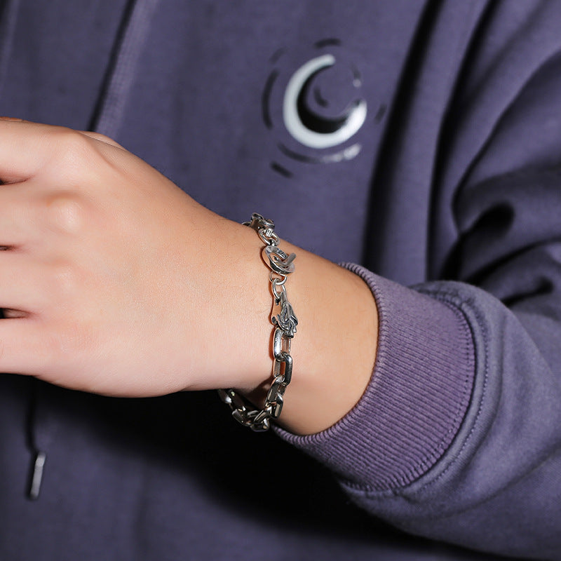 9MM S925 Silver Dragon Head Gothic Bracelet for Men Manntara