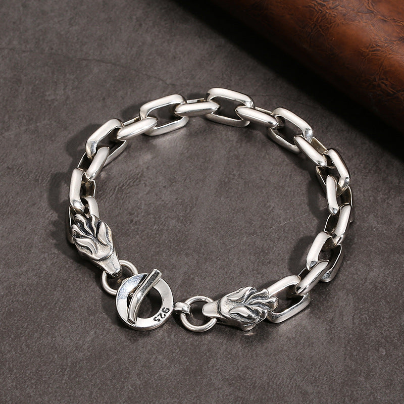 9MM S925 Silver Dragon Head Gothic Bracelet for Men Manntara