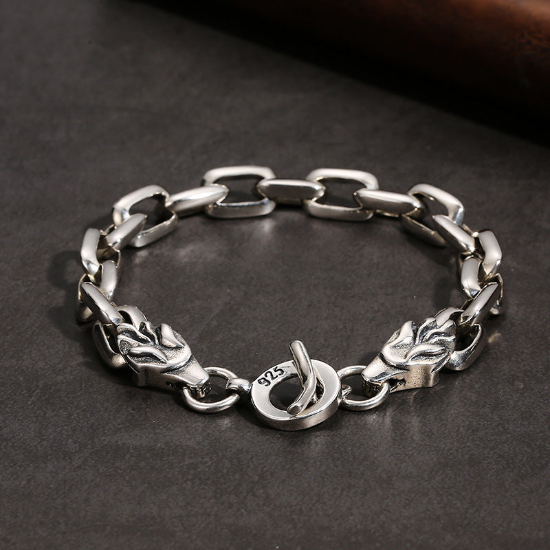 9MM S925 Silver Dragon Head Gothic Bracelet for Men Manntara