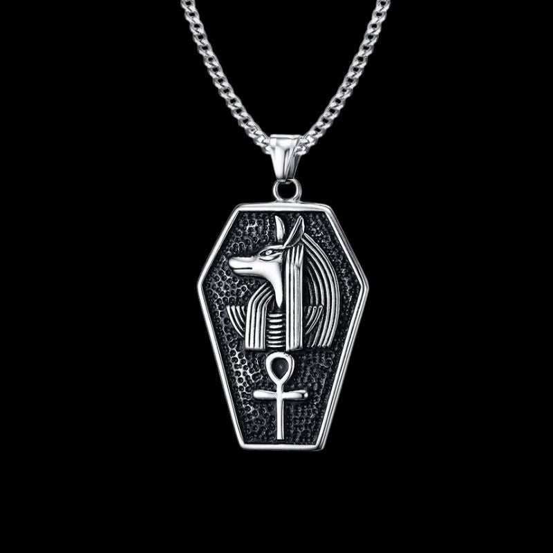 Anubis & Ankh Cross Stainless Steel Silver Necklace for Men Manntara