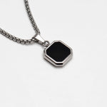 Black Onyx Silver Geometric Square Men's Necklace of Stainless Steel Manntara