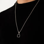 Black Onyx Silver Geometric Square Men's Necklace of Stainless Steel Manntara