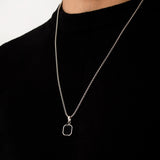 Black Onyx Silver Geometric Square Men's Necklace of Stainless Steel Manntara