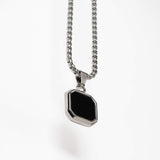 Black Onyx Silver Geometric Square Men's Necklace of Stainless Steel Manntara