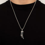 Black Spectrolite Fang Men's Necklace | Silver Stainless Steel Pendant Manntara