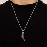 Black Spectrolite Fang Men's Necklace | Silver Stainless Steel Pendant Manntara