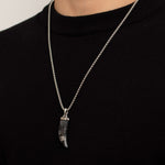 Black Spectrolite Fang Men's Necklace | Silver Stainless Steel Pendant Manntara
