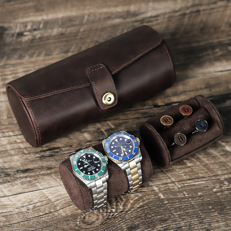 Brown Crazy Horse Leather Rectangular Storage Watch Box Manntara