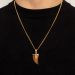 Brown Spectrolite Fang Men's Necklace | 18K Gold Plated Pendant Manntara