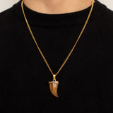 Brown Spectrolite Fang Men's Necklace | 18K Gold Plated Pendant Manntara