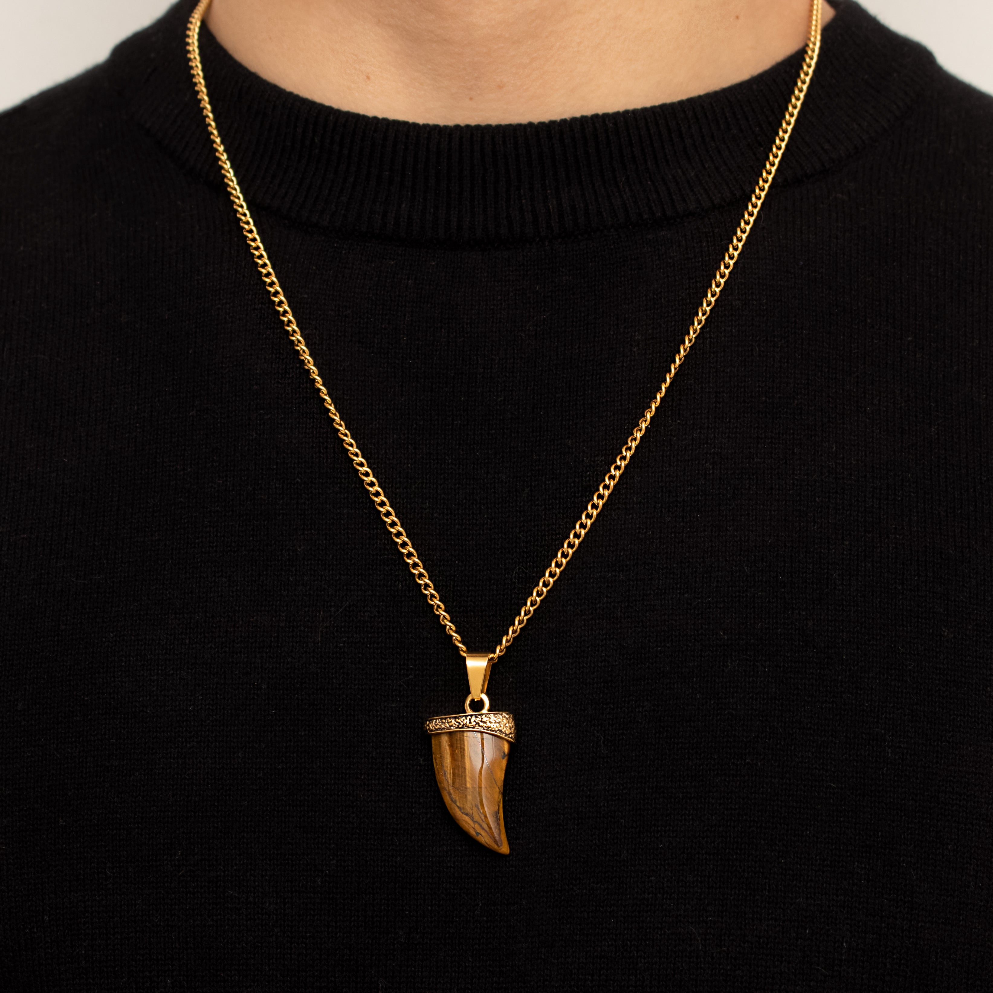 Brown Spectrolite Fang Men's Necklace | 18K Gold Plated Pendant Manntara