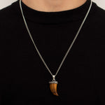 Brown Spectrolite Fang Men's Necklace | Silver Stainless Steel Pendant Manntara