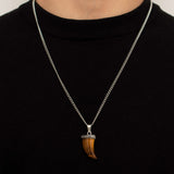 Brown Spectrolite Fang Men's Necklace | Silver Stainless Steel Pendant Manntara