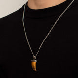 Brown Spectrolite Fang Men's Necklace | Silver Stainless Steel Pendant Manntara