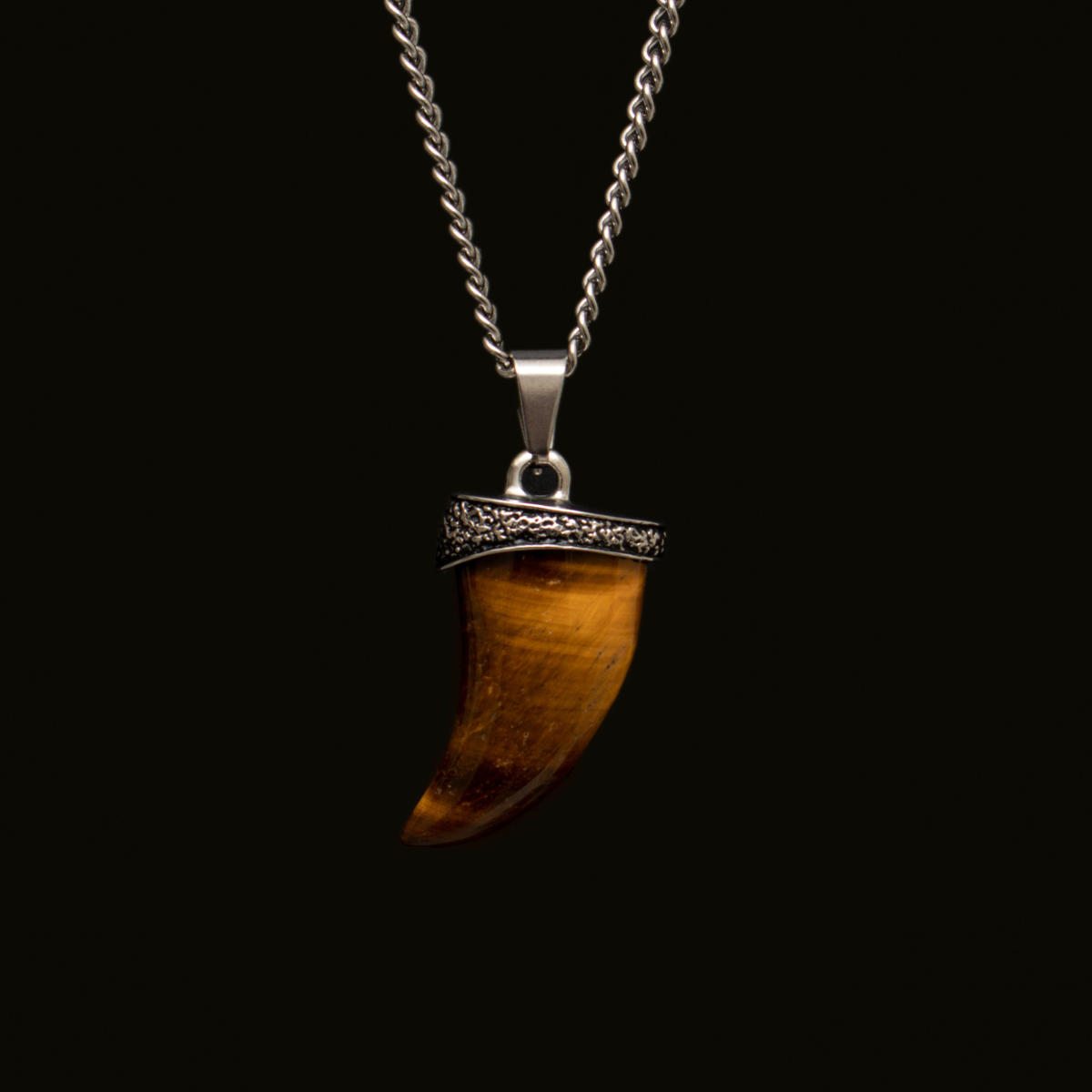 Brown Spectrolite Fang Men's Necklace | Silver Stainless Steel Pendant Manntara