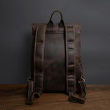 Dark Brown Full-Grain Leather Travel 15-inches Laptop Backpack for Men Manntara