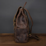 Dark Brown Full-Grain Leather Travel 15-inches Laptop Backpack for Men Manntara