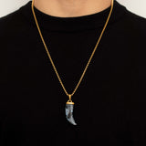 Dark Blue Spectrolite Fang Men's Necklace | 18K Gold Plated Pendant Manntara