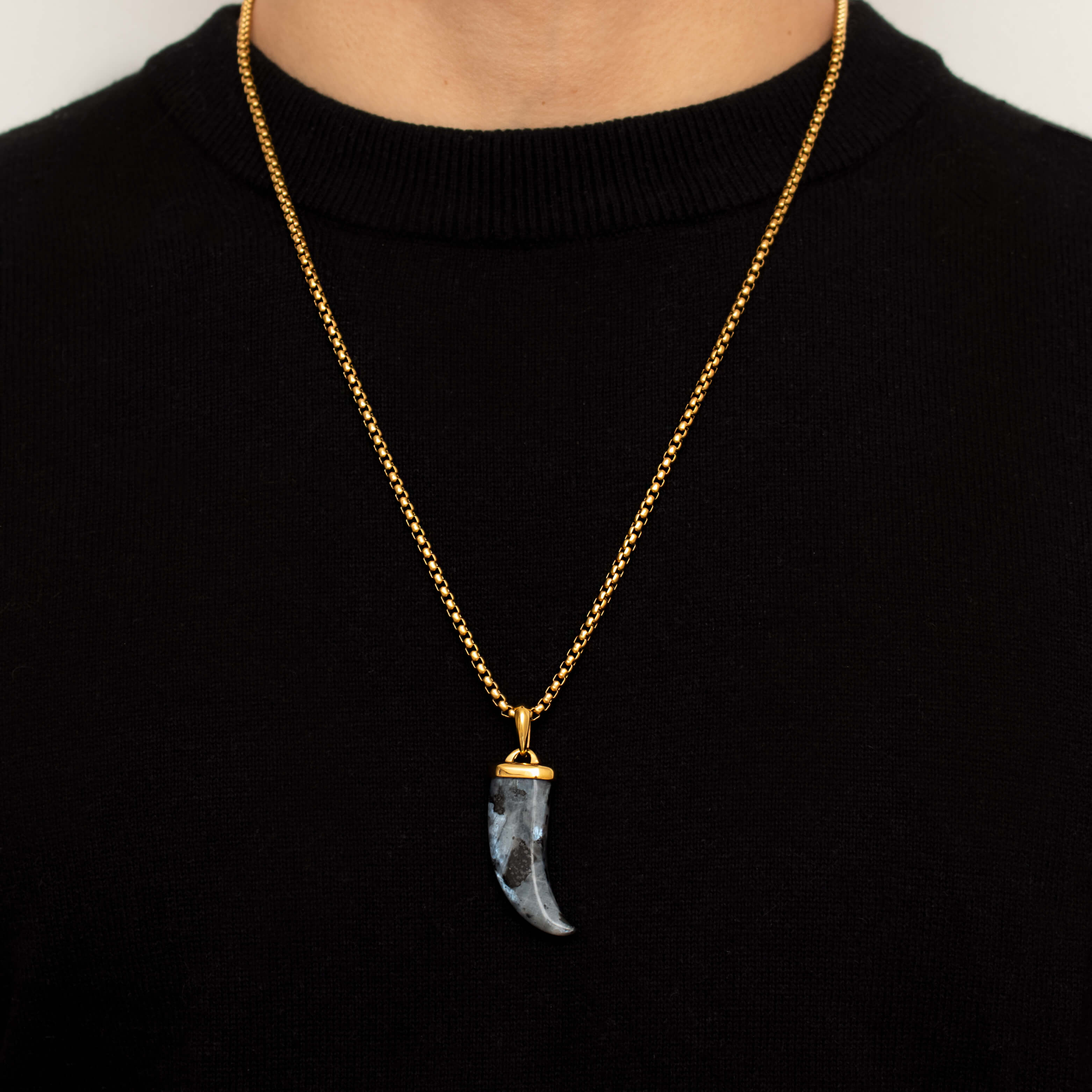 Dark Blue Spectrolite Fang Men's Necklace | 18K Gold Plated Pendant Manntara