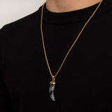 Dark Blue Spectrolite Fang Men's Necklace | 18K Gold Plated Pendant Manntara