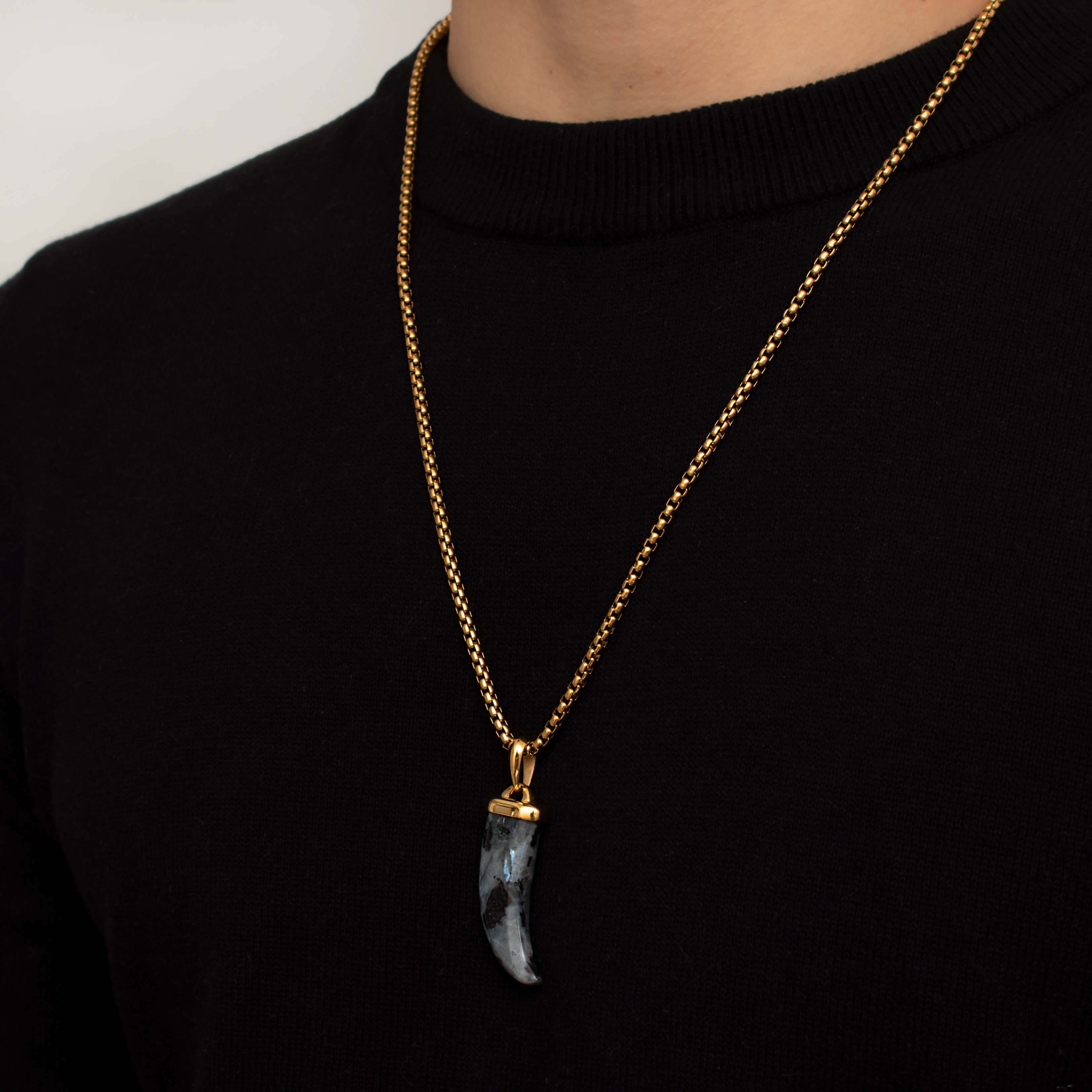 Dark Blue Spectrolite Fang Men's Necklace | 18K Gold Plated Pendant Manntara