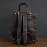 Dark Brown Full-Grain Leather Travel Retro Backpack for Men Manntara